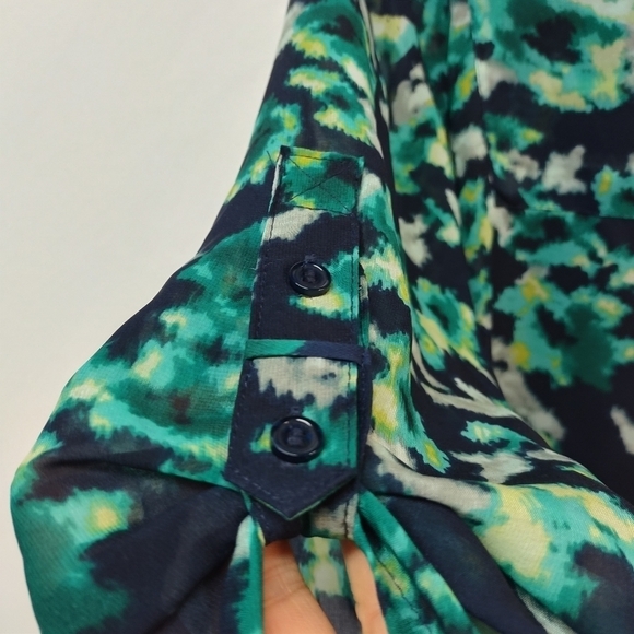 Apt. 9 Navy Blue & Teal Sheer 3/4 Sleeves Blouse Size L - Picture 9 of 12